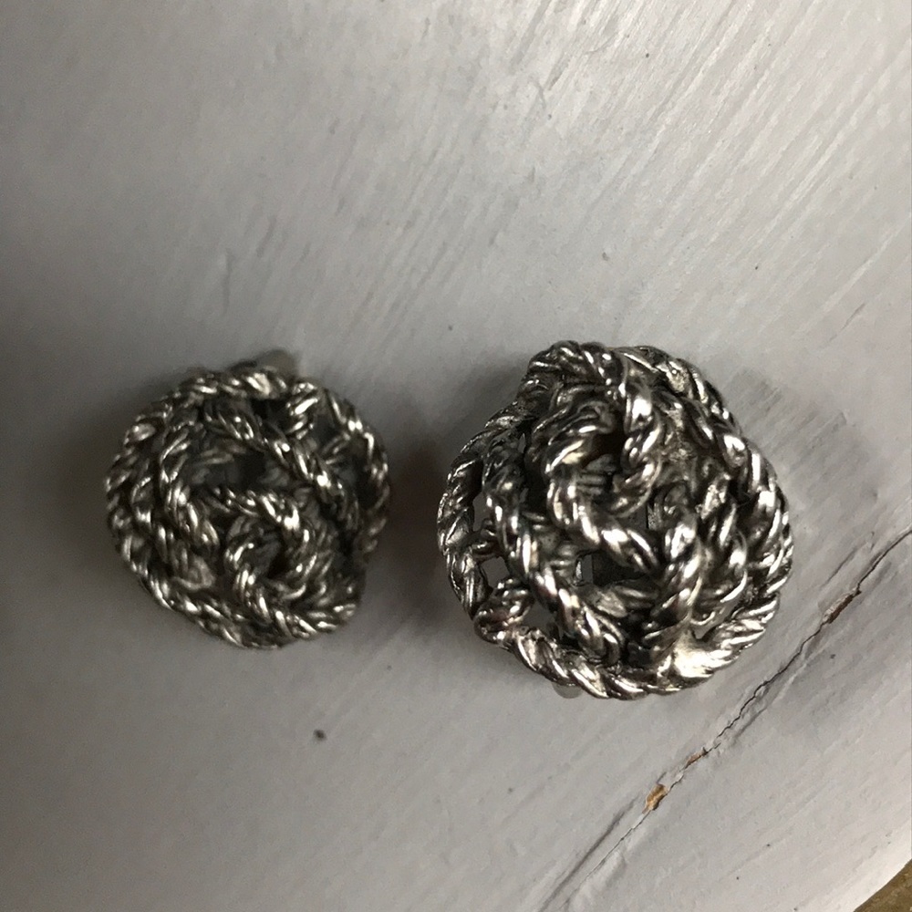 Antiqued Silver Metal Rope Knot Earrings